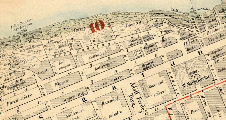 Del av en Stockholmskarta från 1855.